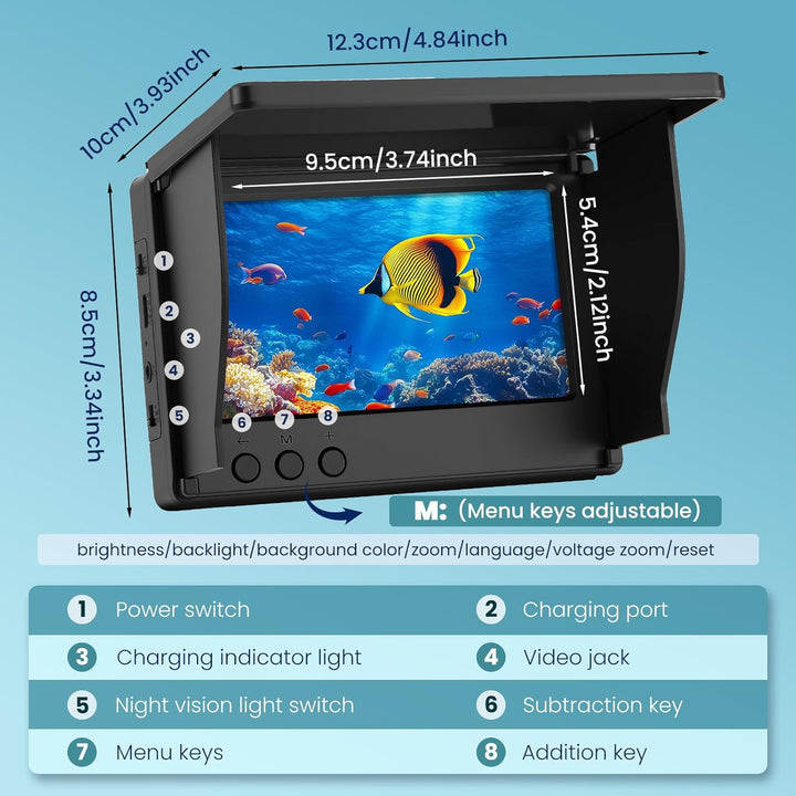 Fischfinder, 4.3 Zoll HD Unterwasserkamera Angeln Fishfinder mit 30m Kabel, IP65 Wasserdicht, 5000mA
