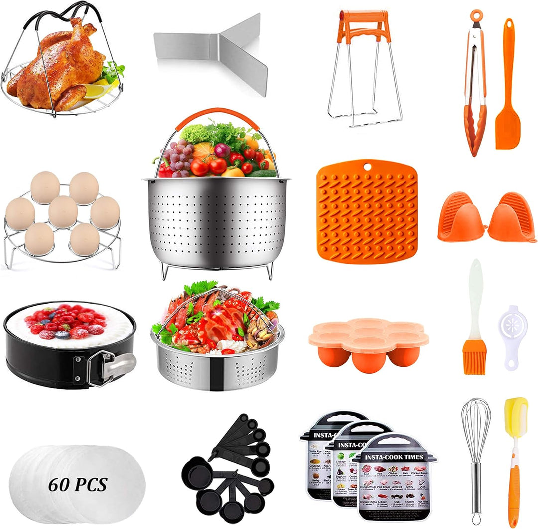 Artcome 91 PCS Accessories Set for Pressure Cooker 5,6,8 Qt - 60 Pcs Parchment Papers, 2 Steamer Bas