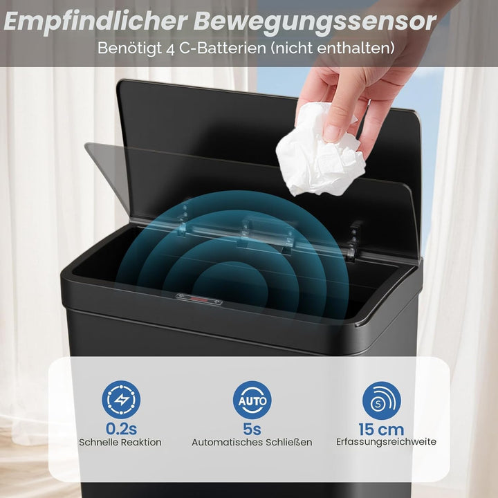 LIFEZEAL 56 L Mülleimer, Elektrischer Abfalleimer mit Sensor, Küchenabfalleimer Edelstahl mit Deckel