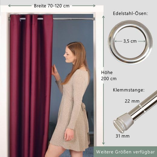 tinycurtains, Türvorhang mit Teleskopstange, einfache Montage in nur 1 Minute ohne Bohren, für alle