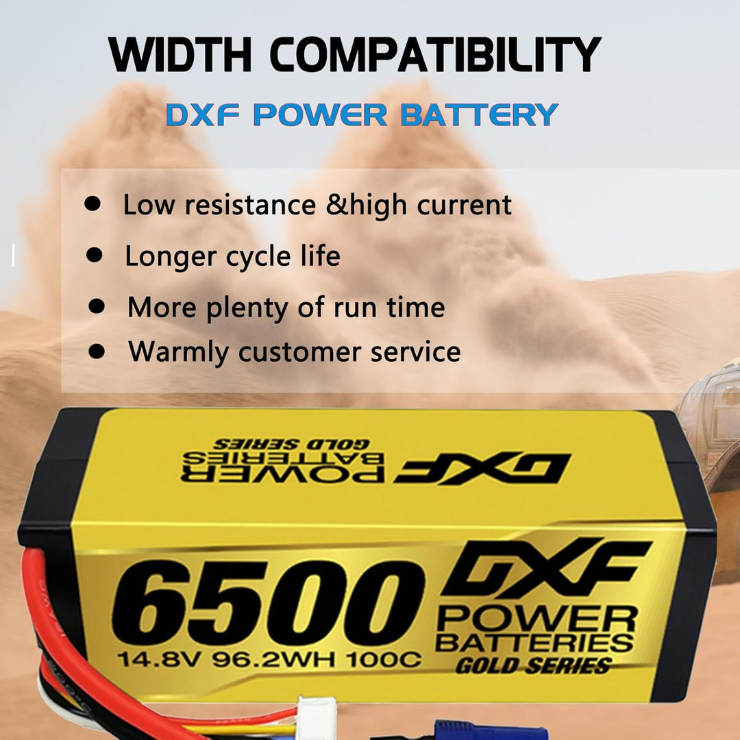 DXF 2 Stück 4S 14,8 V 6500 mAh 100C RC Lipo Akku Hard Case EC5 Anschluss für RC 1/8 Buggy Truggy Car