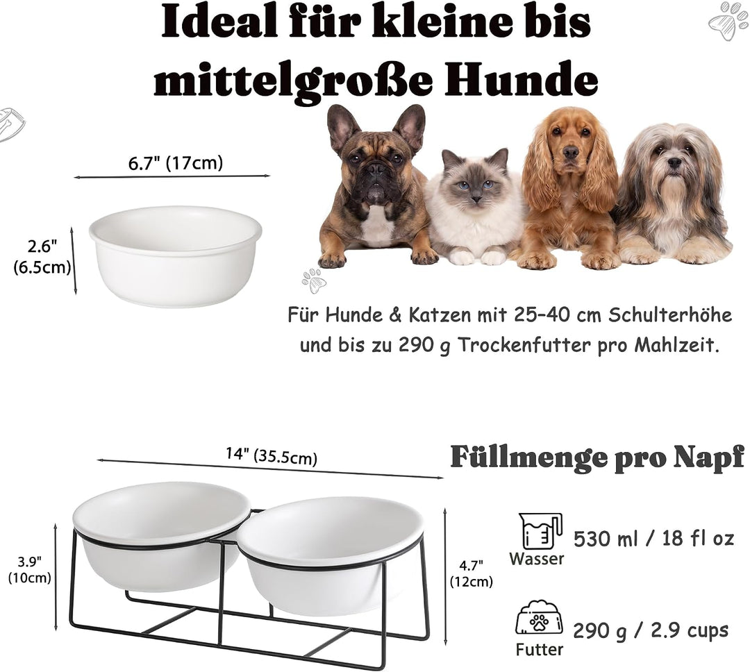 Hundenapf Keramik - Futternapf Hund Katzennapf - Futterstation Hund Katzen Erhöht mit Ständer - Dopp