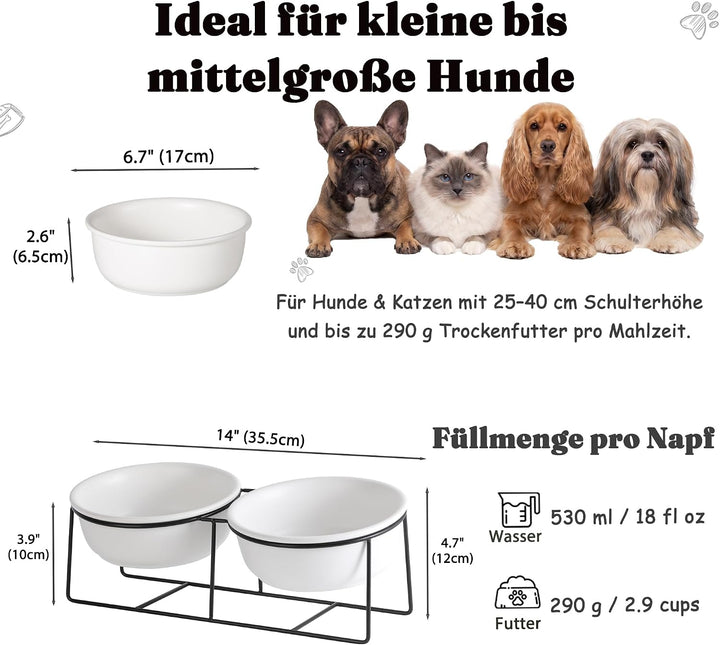 Hundenapf Keramik - Futternapf Hund Katzennapf - Futterstation Hund Katzen Erhöht mit Ständer - Dopp