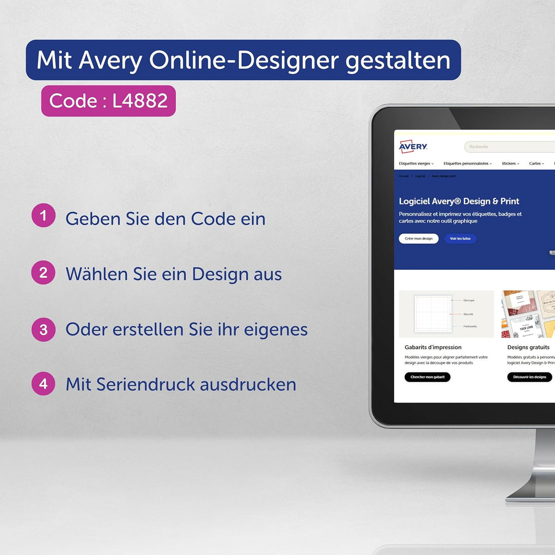Avery Zweckform L4882-20 Namensetiketten (200 Namensaufkleber, 85x50mm auf A4, selbstklebend, bedruc