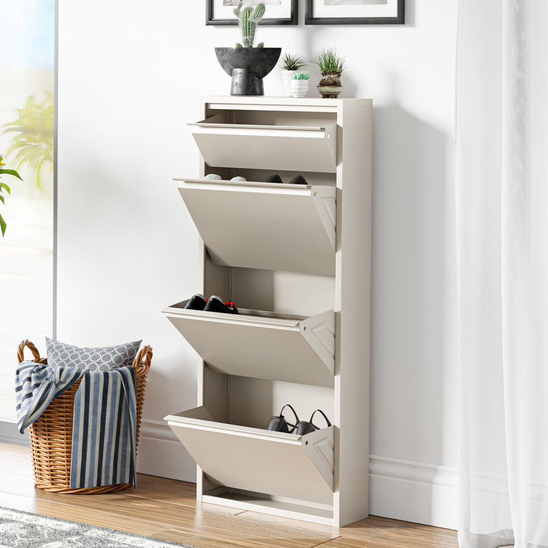 [en.casa] Schuhschrank Sokndal Schuhkipper mit 4 Klappen Metall Schuhkommode für 6 Paar Schuhe 118 x