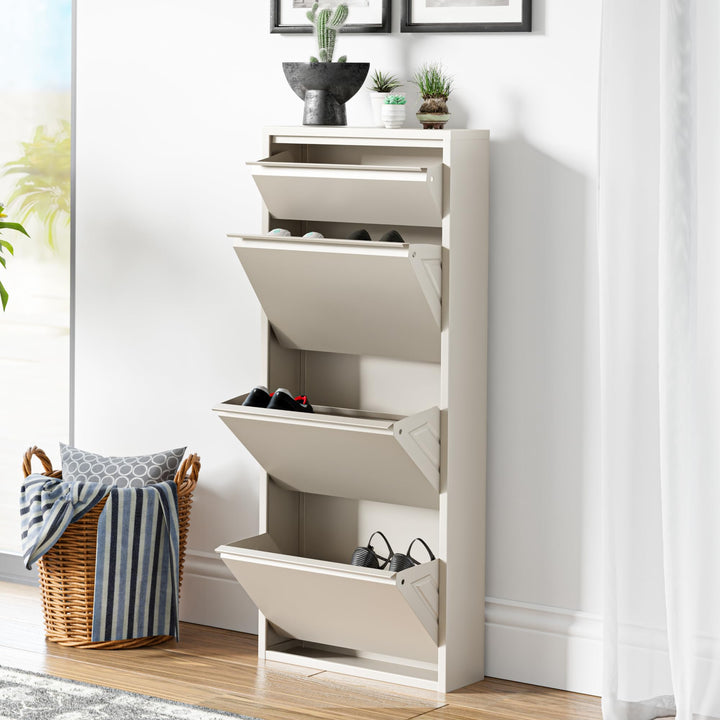 [en.casa] Schuhschrank Sokndal Schuhkipper mit 4 Klappen Metall Schuhkommode für 6 Paar Schuhe 118 x