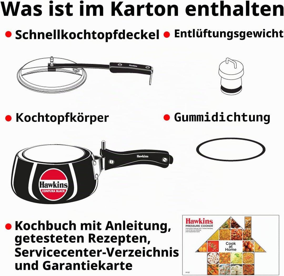 HAWKINS CB15 harteloxierter Schnellkochtopf, aluminium, 1.5 liters, Contura Schwarz 1.5-Liter, 1.5-L