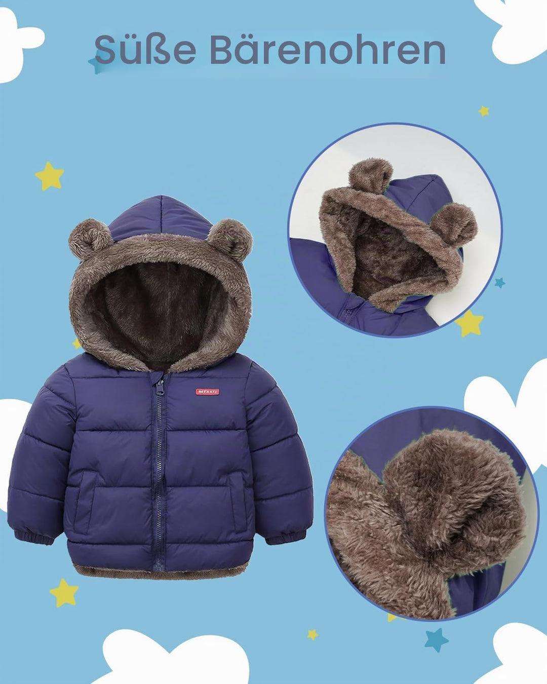 Baby Winter Fleece Mantel Kinder Jungen Jacke Outwear Mädchen Gepolstert Kleidung 1-2 Jahre Blau, 1-