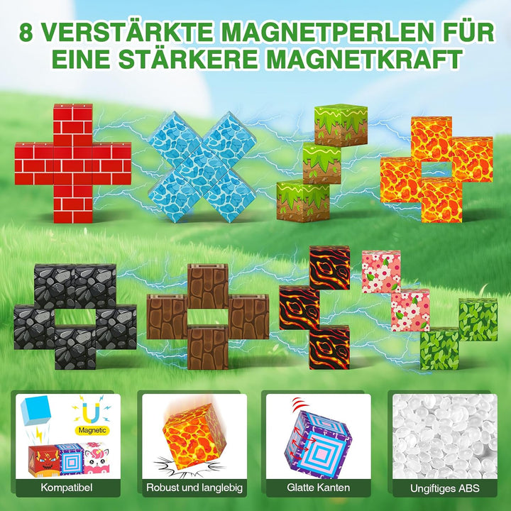 Magnetische Bausteine Kinder ab 3-9 Jahren, 208PCS Magnet Würfel Set | Upgrade-Magnet-Set, 208 Teile