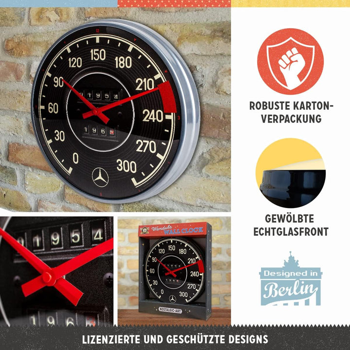 Nostalgic-Art Retro Wanduhr, Ø 31 cm, Mercedes-Benz – Tacho – Geschenk-Idee für Mercedes-Benz Access