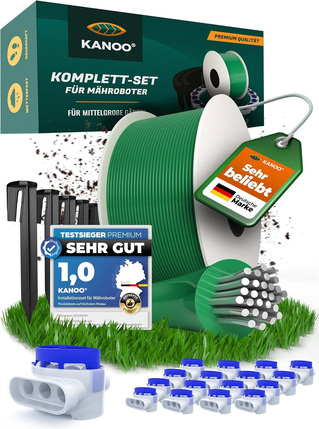 kanoo® Installationsset für Mähroboter mit 50m Begrenzungskabel + 100x Erdnägel + 20x Kabelverbinder