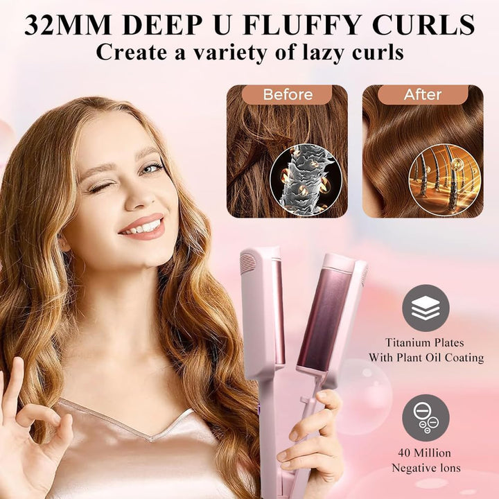 Welleneisen Lockenstab, Welleneisen für Haare Beach Waves, 32mm Lockenstab Grosse Locken mit 4 Einst