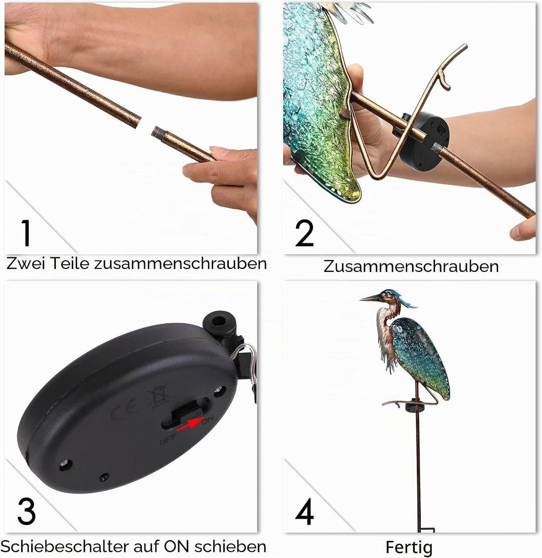 TERESA'S COLLECTIONS Solarlampen für Aussen,Gartendeko für Draussen Wetterfest,99cm Graureiher Solar