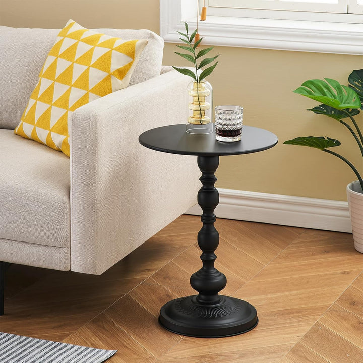 Couchtisch Schwarz Rund, 2er Set Beistelltisch Rund für Wohnzimmer, Vintage Sofatisch, Kleiner Beist