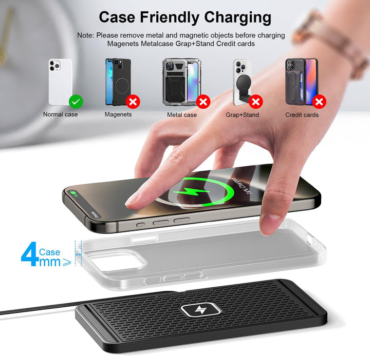 25W Kabelloses Auto Ladegerät, Polmxs Wireless Charging Pad Auto mit Anti-Rutsch Ladematte 45W KFZ L