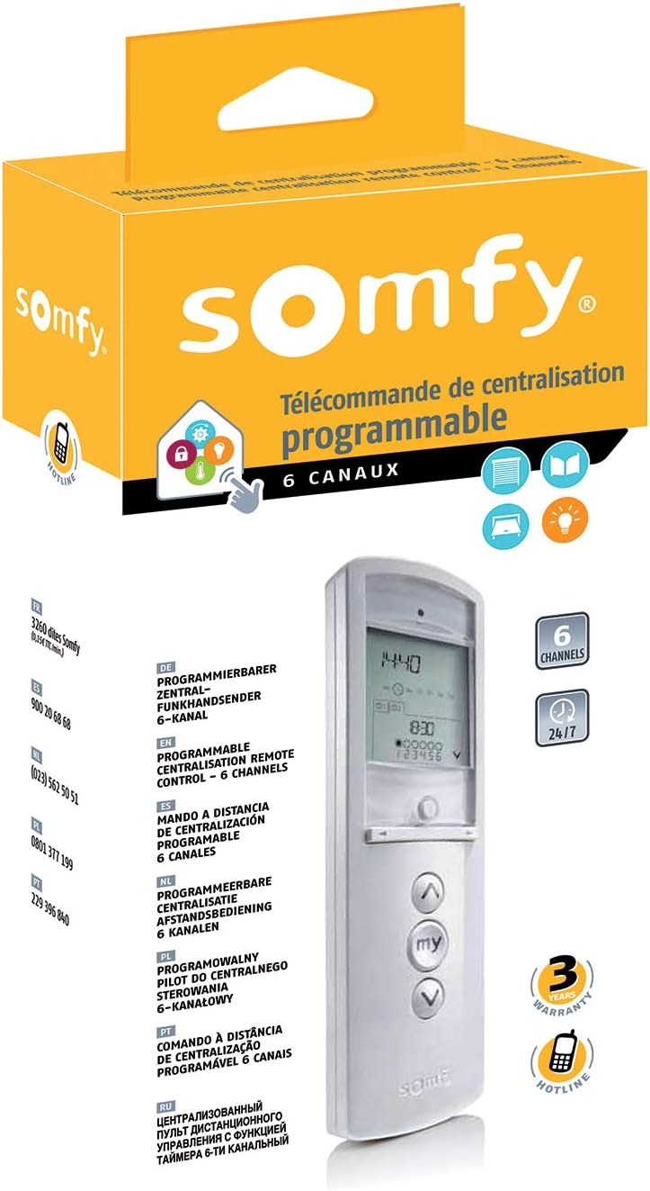 Somfy 2401101 – Fernbedienung Telis 6 Chronis RTS Pure | mit Zeitprogrammierung | LCD-Display