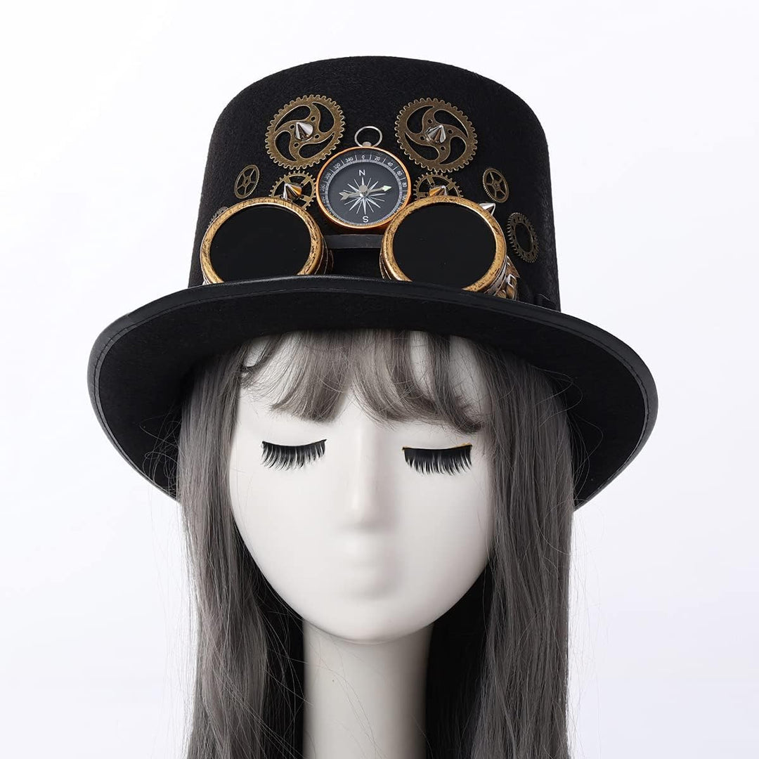 COSDREAMER Unisex Steampunk Brille Top Hüte Halloween Cosplay Hut (58 cm) Schwarz 8 M, Schwarz 8 M