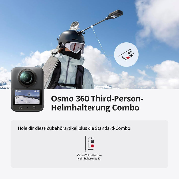 DJI Osmo 360 Third-Person Helmhalterung Combo, 360 Kamera mit 1-Zoll 360° Aufnahmen, Natives 8K 360°