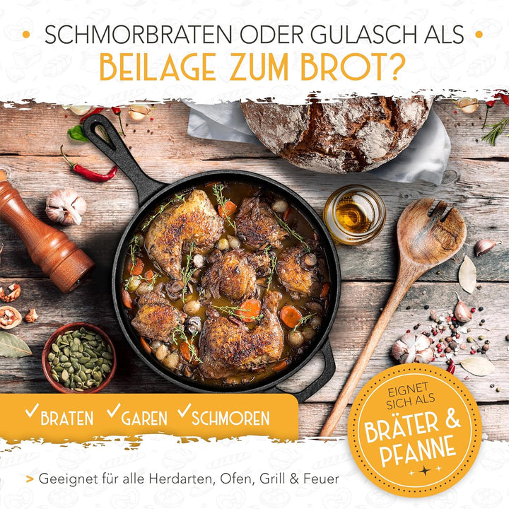 KRUSTENZAUBER 26cm Gusseisen Topf Brot Backen inkl. Gärkorb - Robuster Brottopf zum backen - Ideale