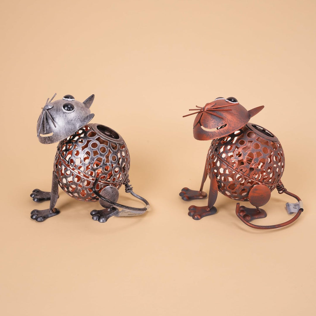 Esotec Solar Gartenfiguren Katzenpaar, Silber und kupferfarben, Metall, Akku, Solarmodul, Balkondeko