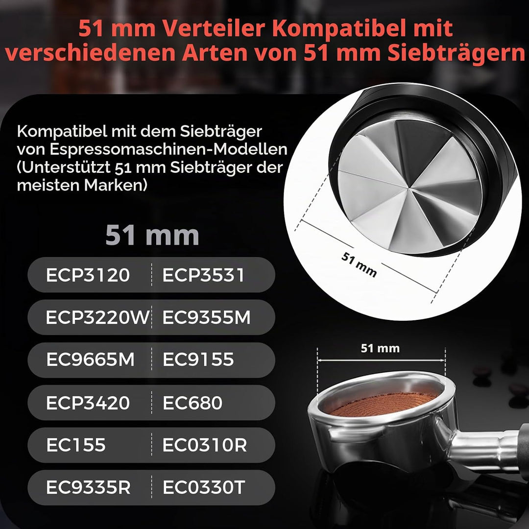 IKAPE 51MM Neuer verbesserter Espresso-Kaffeeverteiler, Kaffee-Doppellager &amp; Hochgeschwindigkeits-Ve