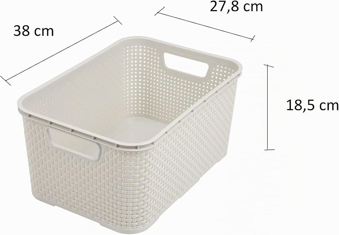 BranQ - Home essential Korb in Rattan Design 2er Set Grösse L 19l, Creme (Packung mit 4) 19 l (Set o