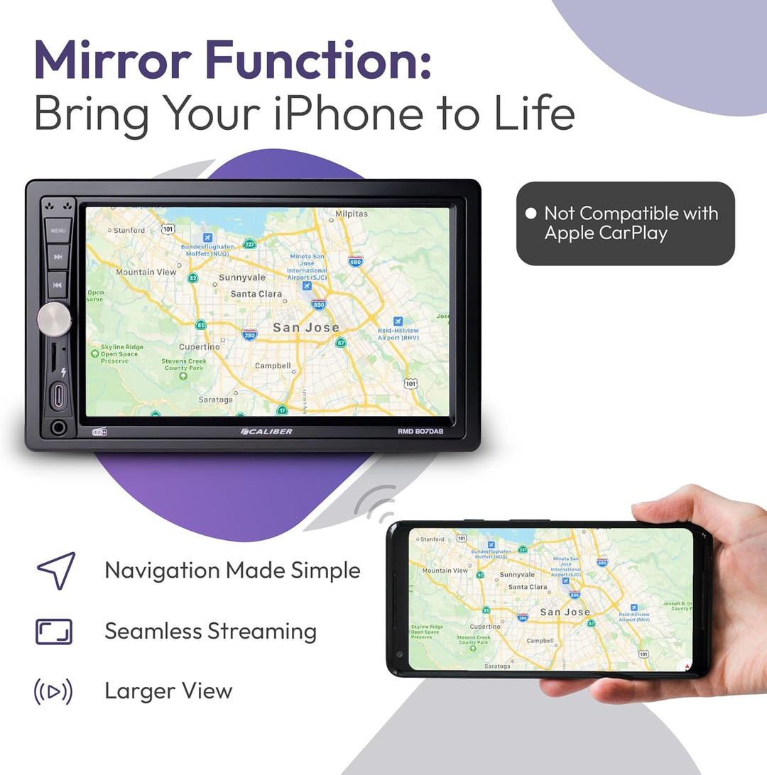 Caliber RMD807DAB 2-DIN DAB+ Autoradio mit 7-Zoll Touchscreen, Bluetooth, Mirror Link, USB-C Ladefun