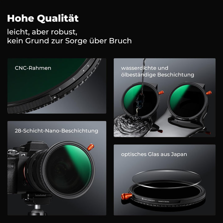 K&amp;F CONCEPT 62mm Variabler ND2-ND32 &amp; Polfilter &amp; Black Mist 1/4 Filter, 62mm
