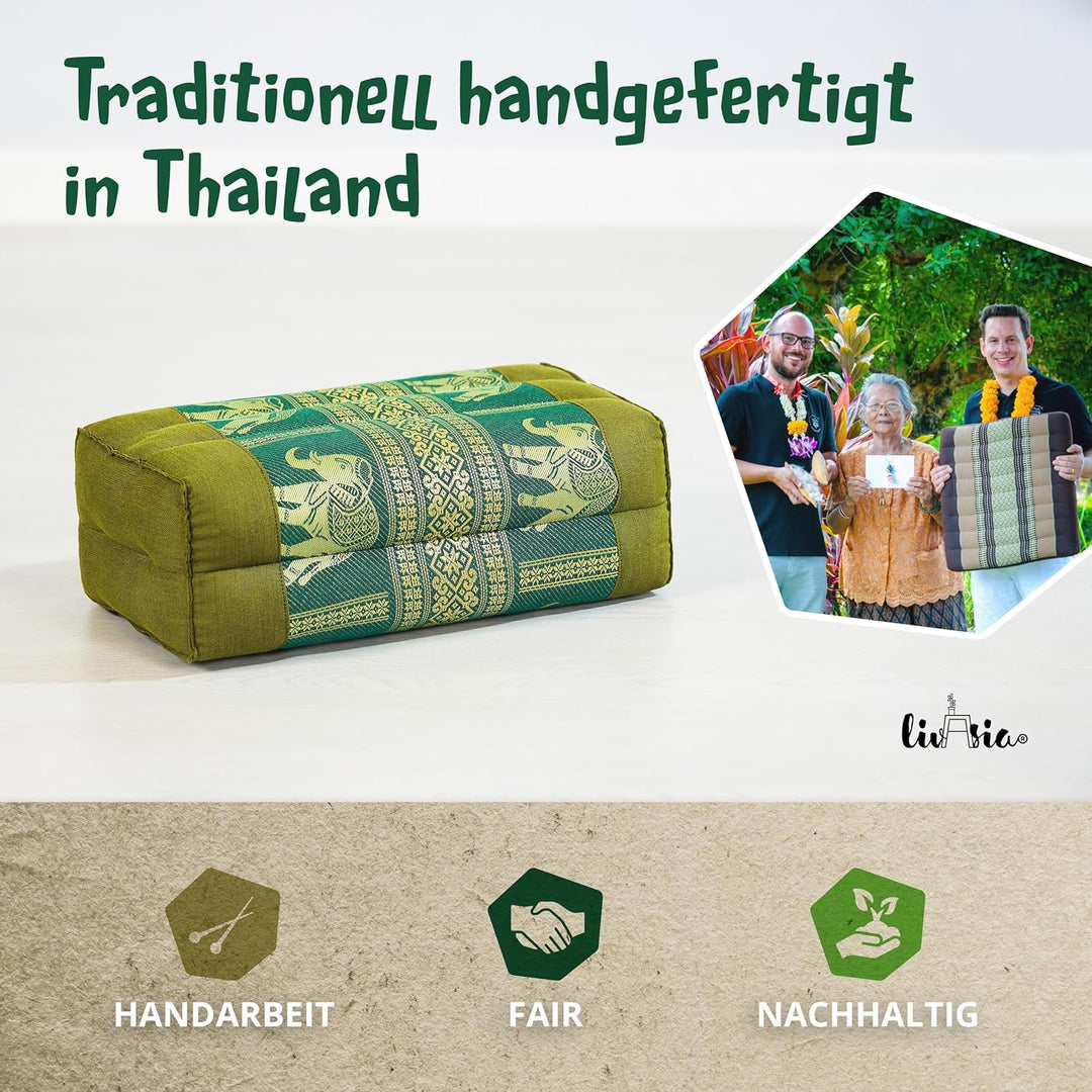 livasia Block Yogakissen eckig Thaiseide - 17x34x12cm - Meditationskissen Kapok, Stützkissen rechtec