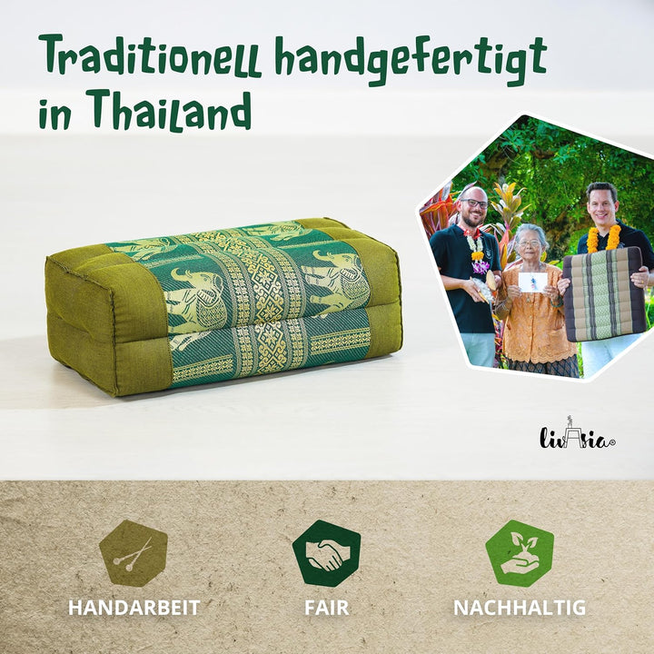 livasia Block Yogakissen eckig Thaiseide - 17x34x12cm - Meditationskissen Kapok, Stützkissen rechtec