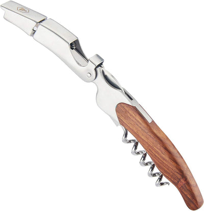LAGUIOLE - Sommelier Doppelhebel - Edelstahl - Holzgriff - Holzpräsentationshalter - Messer mit Kork