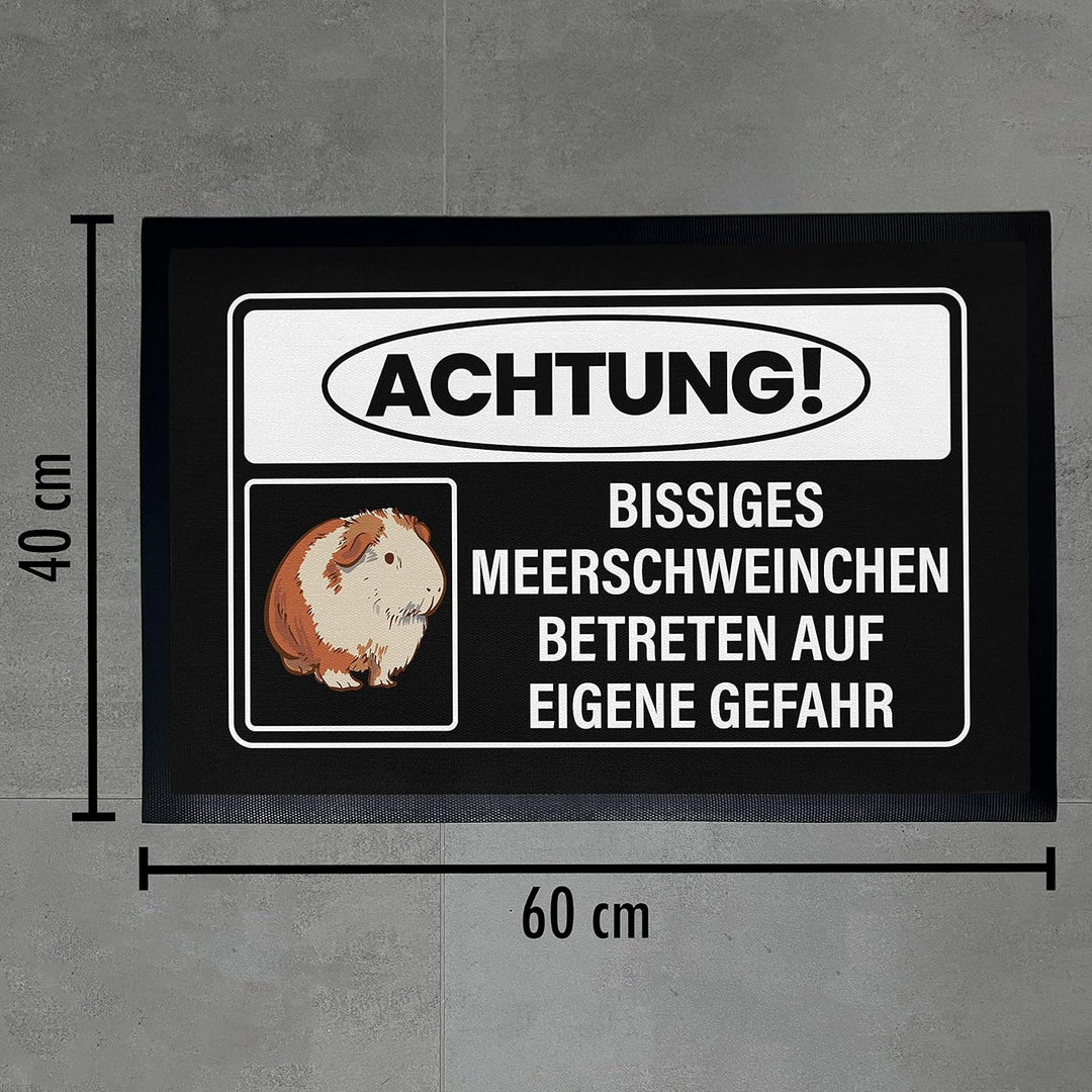 Trendation - Achtung Bissiges Meerschweinchen Fussmatte Geschenk Meerschweinchen Mama Spruch 60x40 c