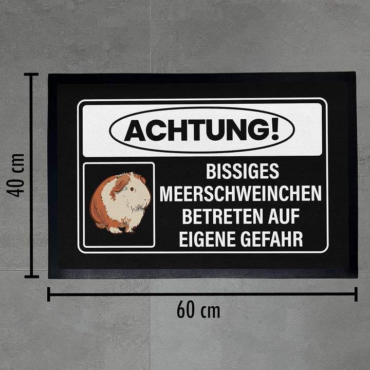 Trendation - Achtung Bissiges Meerschweinchen Fussmatte Geschenk Meerschweinchen Mama Spruch 60x40 c