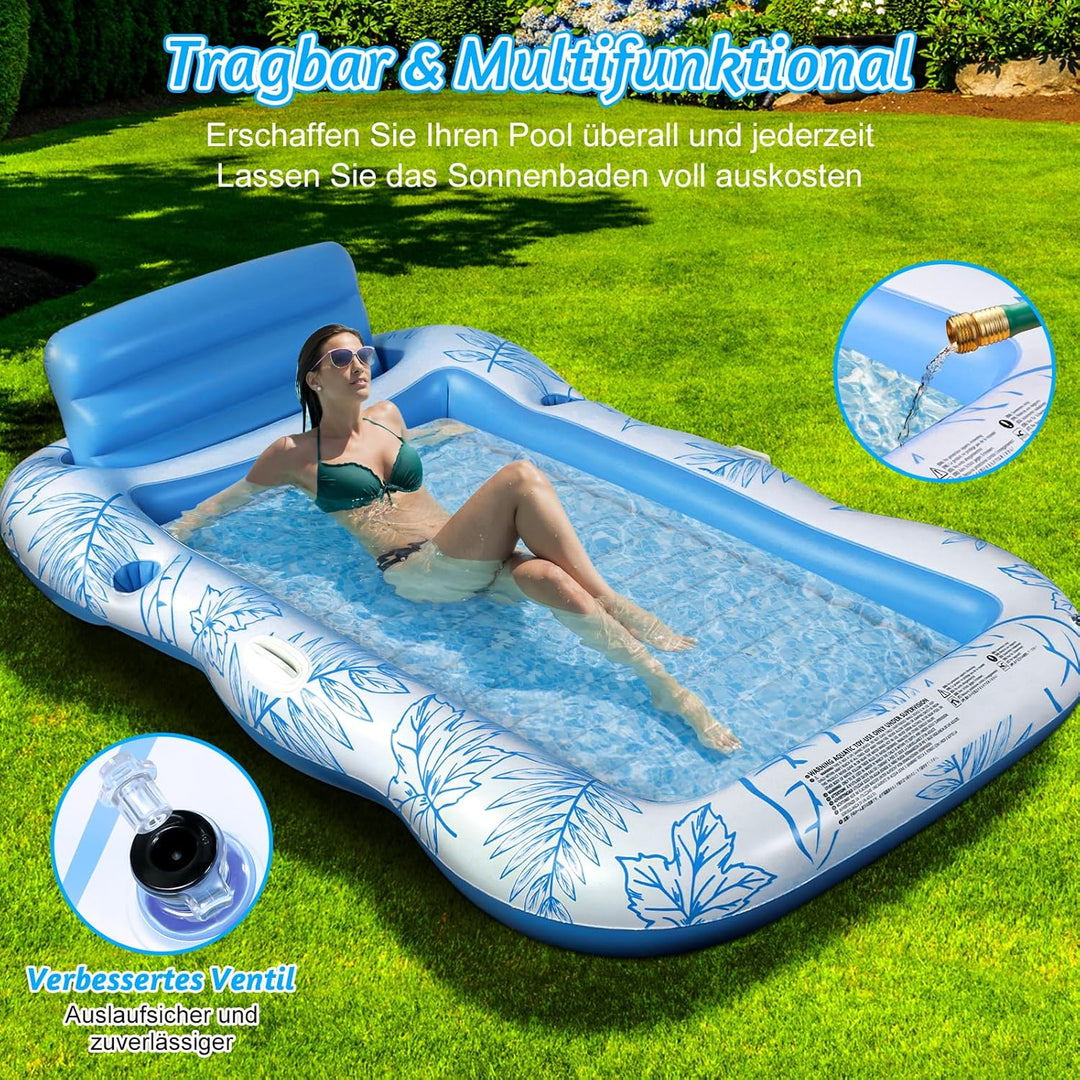 Charmofun Aufblasbarer Tanning Pool, Luftmatratze Pool Hängematte mit Tassenhalter, Pool Lounge aufb