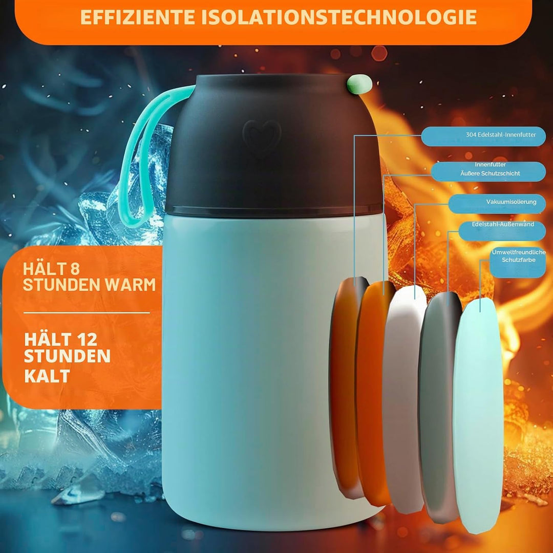 Thermobehälter für Essen 650ml, Edelstahl Warmhaltebehälter Speisegefäss, Lunchbox, Suppenbehälter A
