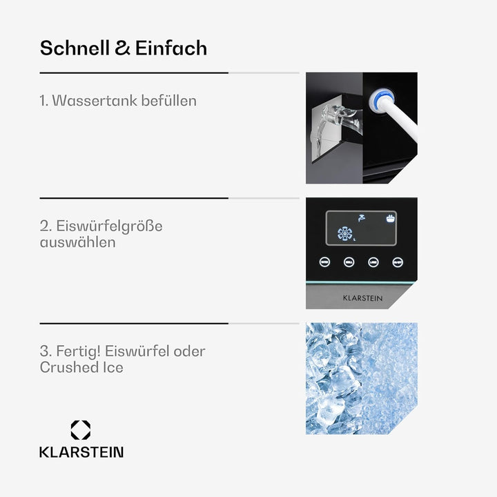 Klarstein Eiswürfelmaschine Klein, 1,8L Eiswürfelbereiter, Eiswürfelmaschine für Crushed und Bullet