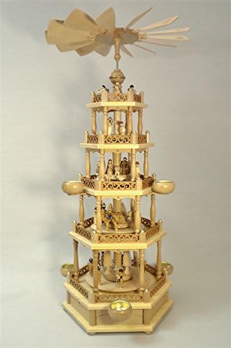 Weihnachtspyramide Erzgebirge Richard Glässer Seiffen Christi Geburt, 4-stöckig, natur für Teelichte