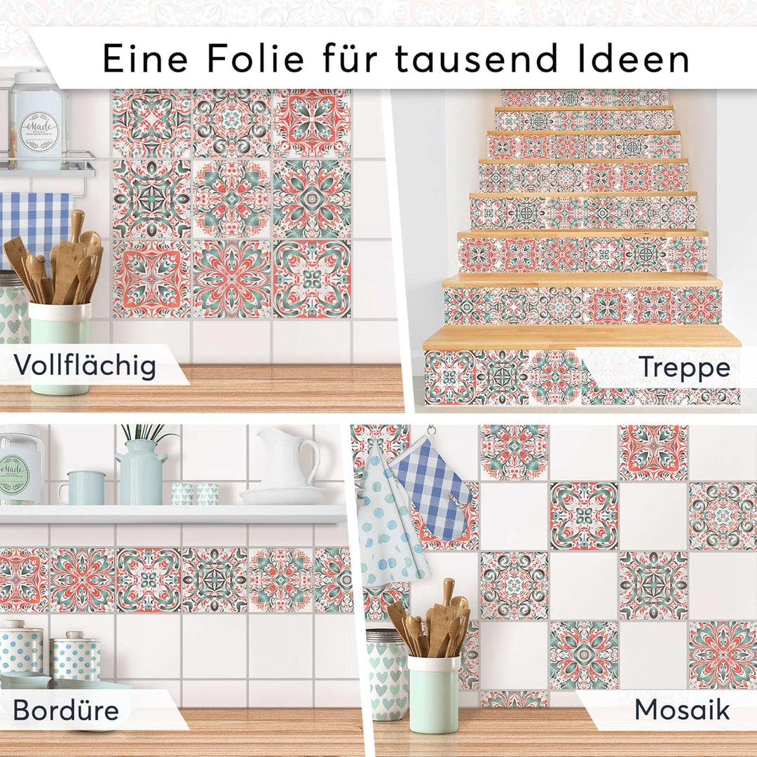 Sticker-Fliesen Dekor I Fliesen-Klebefolie - selbsklebend - Fliesenspiegel aufpeppen I Kachel-Aufkle