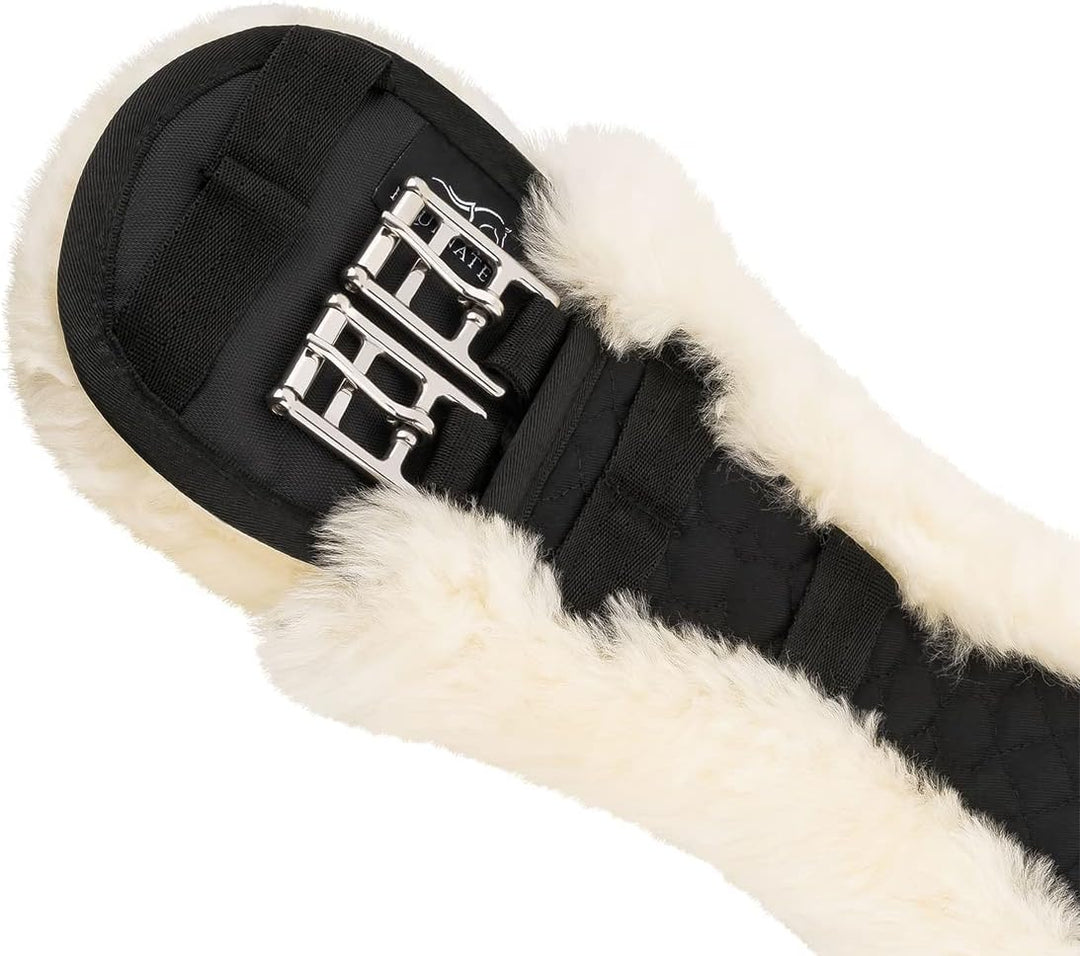Equinate Sattelgurt Luke mit echtem Lammfell - anatomischer Kurzgurt Bauchgurt Dressurgurt 50 60 70