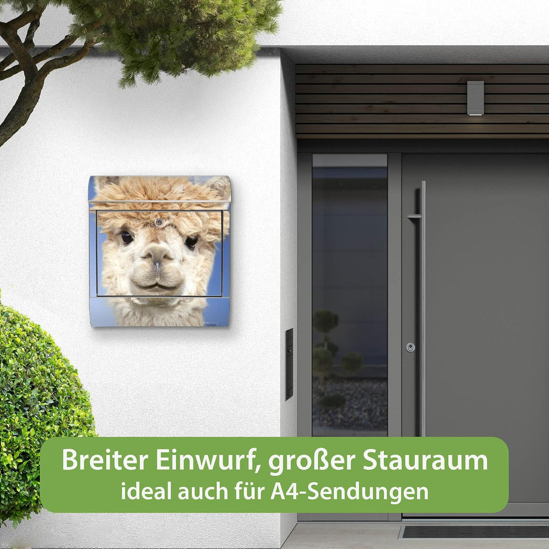banjado Briefkasten Edelstahl 38x43x12cm & 2 Schlüssel - rostfreier Edelstahl Briefkasten mit Zeitun