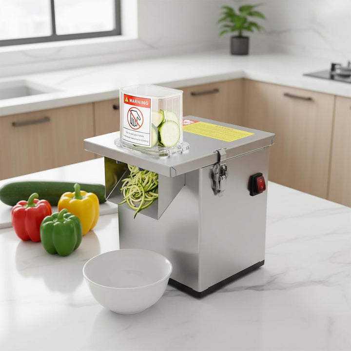 4-in-1 Elektrische Gemüseschneidemaschine, 200 W, rostfreie Küchenmaschine für Würfel, Reiben, Schne