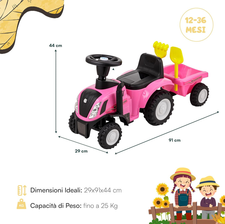 Ride-On Traktor mit Anhänger für Kinder von 12 bis 36 Monat, Traktor mit Lufthupe, Rutschspielzeug,
