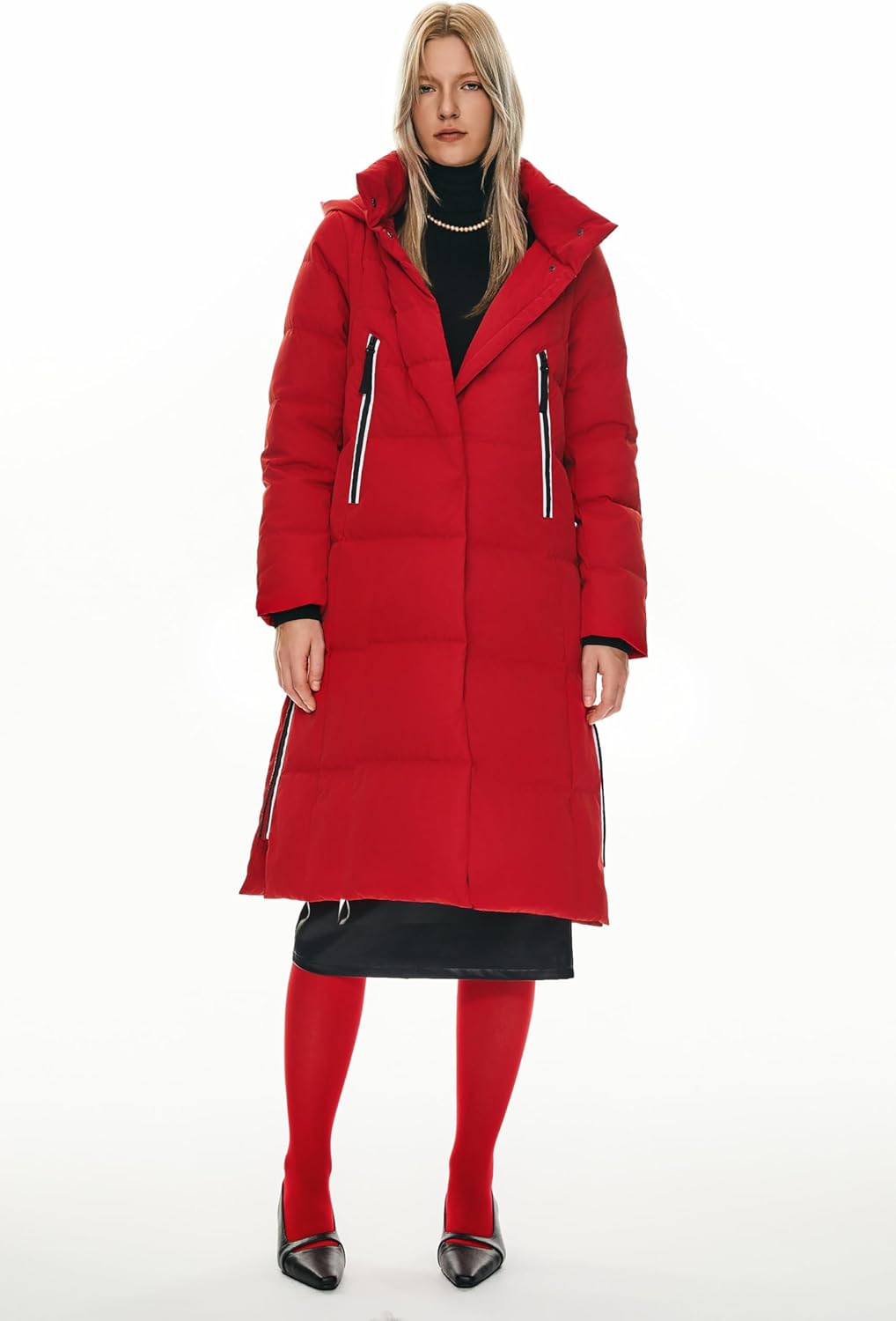 Orolay Damen Verdickte Daunenjacke Langer Wintermantel Mit Kapuze Pufferjacke Rot XL, Rot XL