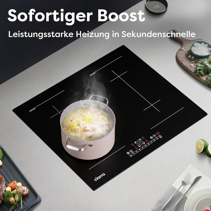 CIARRA CBBIH4BFF 4 Zonen Einbau Induktionskochfeld mit Zwei Flexzonen Power Booster Touch-Bedienung
