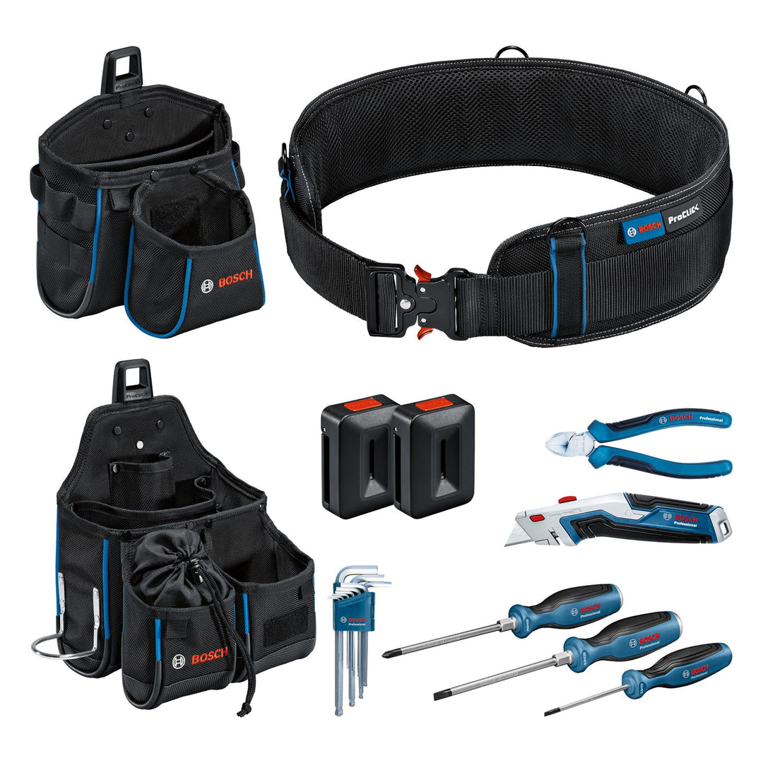 Bosch Professional Combo Kit: Werkzeuggürtel + Handwerkzeug-Set (inkl. 1x Gürtel 108, 1x GWT 2, 1x G