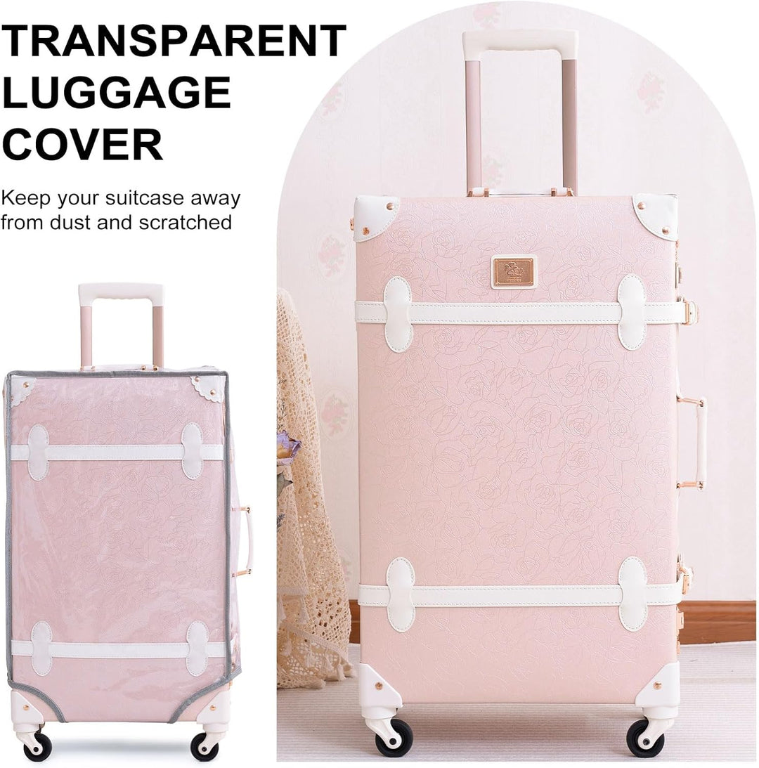 Urecity Koffer Vintage mit 4 Rollen Trolley Koffer Reisekoffer Leicht Retro Hartschalen Koffer 2-Tei