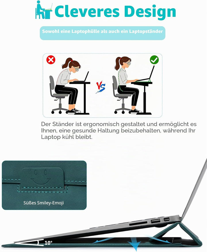 HYZUO 13 Zoll Laptop Hülle mit Standfunktion für 2025-2018 MacBook Air 13 M4 M3 M2 M1, 2025-2016 Mac