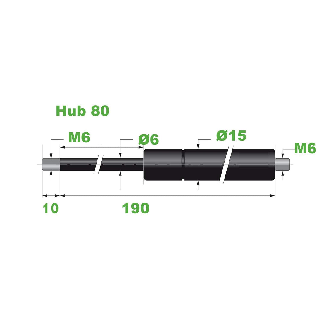 Gasdruckfeder 6/15 M6 Hub=80 L=190 mm 50N(0178)