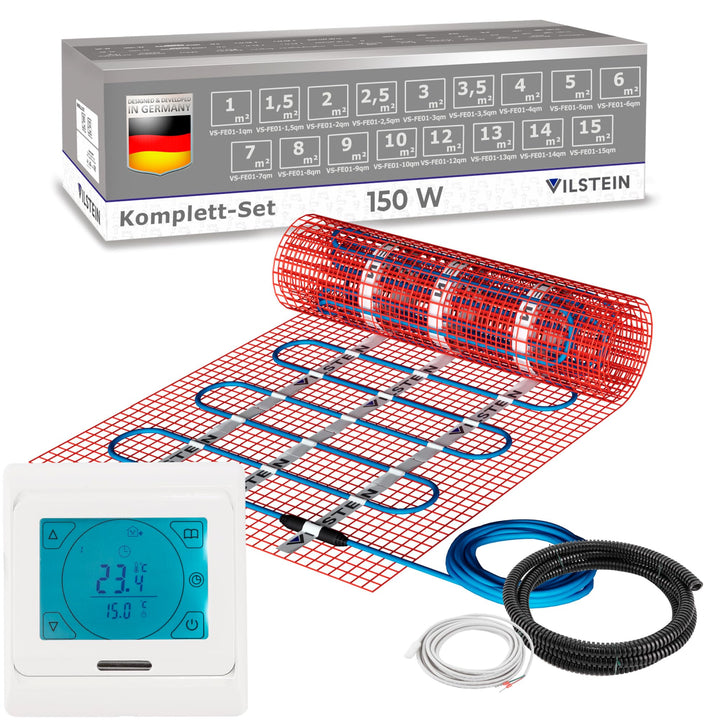 VILSTEIN Elektrische Fussbodenheizung für Fliesen Laminat und mehr I Komplett-Set I TWIN Technologie