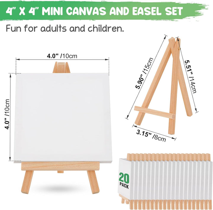 20 Stück Mini Staffelei mit Leinwand, Mini Staffelei aus Holz 15 x 8 cm, Mini Leinwand 10 x 10 cm, K